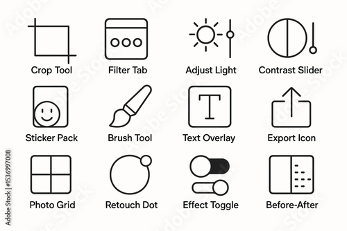 Digital editing icons set: tools for photo and design enhancement