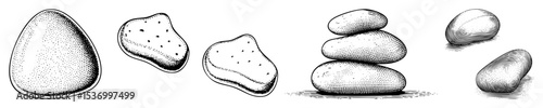 Vector Illustrative collection of smooth rounded stones in various arrangements.
