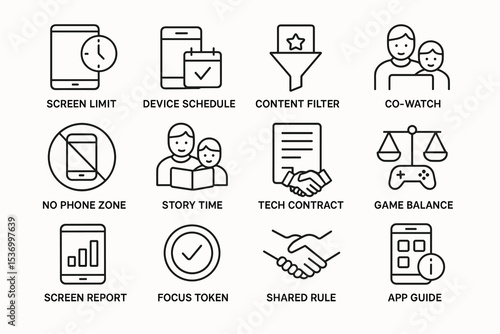 Parental control icons for screen management and family tech balance