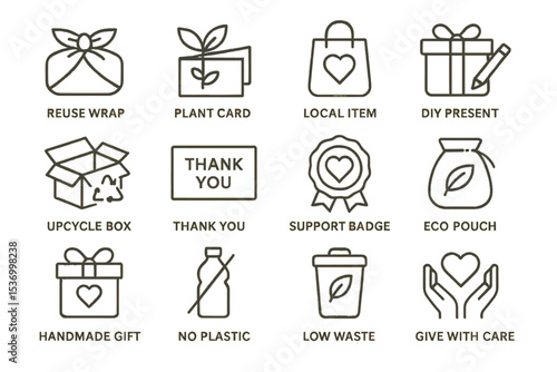 Eco-friendly gift ideas and icons for sustainable gifting