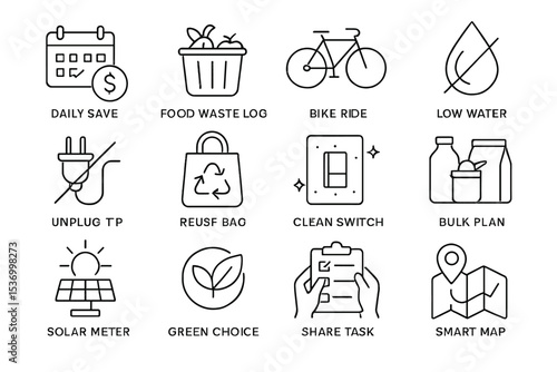 Eco-friendly icons for sustainable living and environmental awareness