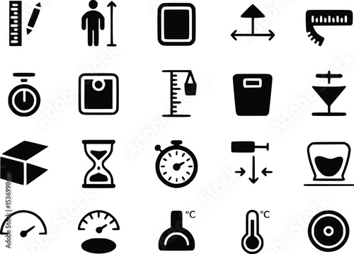 Measuring Tool Icons Weight Scale Symbols Instruments Ruler Thermometer Stopwatch Vectors