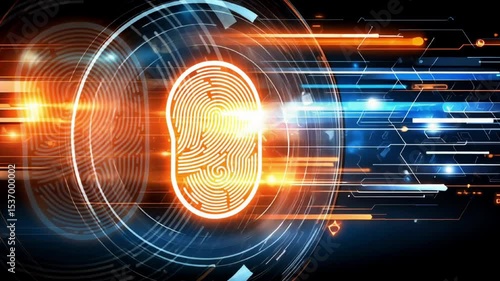 Futuristic digital interface with dynamic fingerprint and data visualization