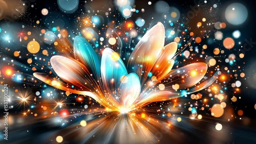 Vibrant abstract light explosion with dynamic colorful petal growth