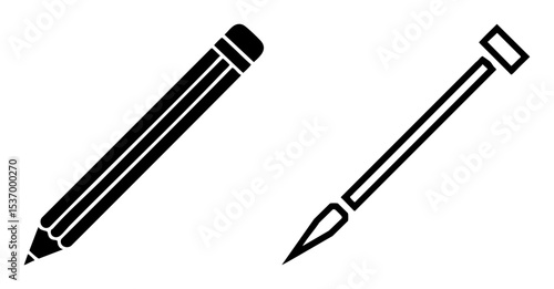 Vector Stylized writing implements a pencil and a calligraphy pen are depicted as flat vector .