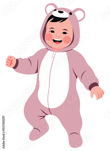 Happy Baby in Bear Costume Celebrating Childhood Joy and Playfulness with Adorable Smiles, Perfect for Family and Child-Centric Projects