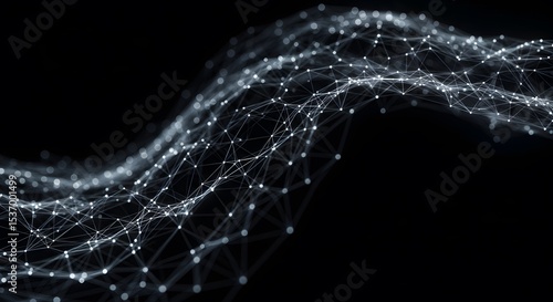 Network visualization of connected nodes and edges forming an abstract waveform against a black background.