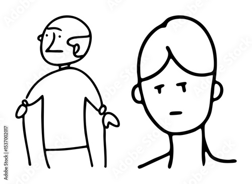 Vector Elderly man with cane and concerned woman .