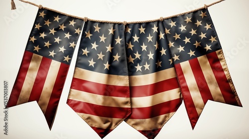 Vintage American Flags Hanging Bunting Decoration USA Celebration Patriotic Stars Holiday Rope Banner Red White Blue