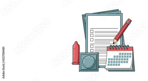 AIDS Quiz Sheet with Condoms and Notepad for Health Education, Awareness Campaigns, Sexual Health Resources, and Wellness Blogs