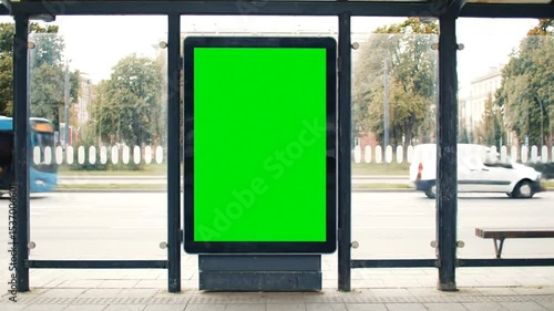 Bus Stop Digital Billboard with Green Screen for Advertisement Mockup