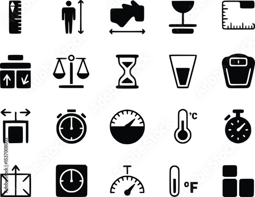 Measuring Tool Icons Weight Scale Symbols Instruments Ruler Thermometer Stopwatch Vectors