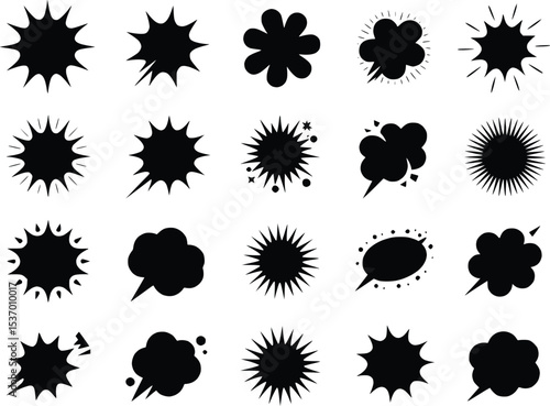 Explosion Speech Bubbles  Starbursts Elements Thought  Black Burst Vector Silhouettes