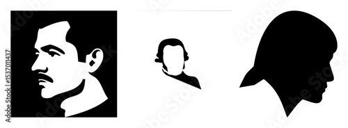 Vector Silhouetted Portraits of Historical Figures in Minimalist Style