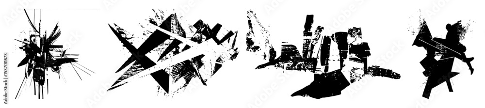 Fototapeta premium Vector Abstract black brushstroke clusters create dynamic elements.