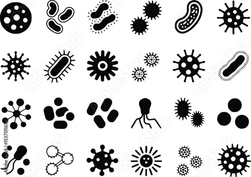 Bacteria Bacteria Virus Shapes Silhouettes Microbe Scientific Icon Silhouettes Vector Set