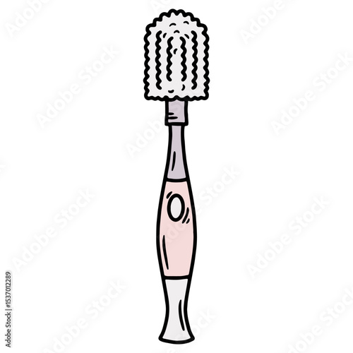Hand drawn vector illustration of a bottle cleaning brush, pink and grey color
