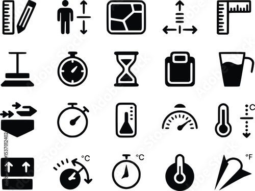 Measuring Tool Icons Weight Scale Symbols Instruments Ruler Thermometer Stopwatch Vectors