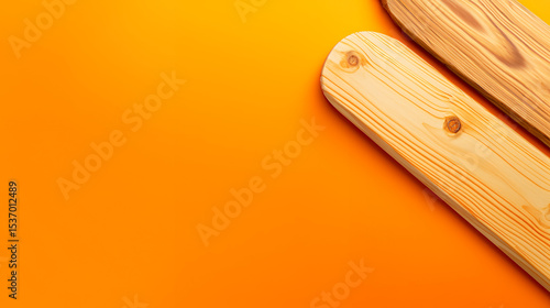 Wooden cutting boards on orange background kitchen concept