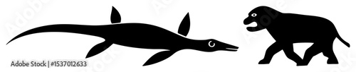 Vector Plesiosaur and Dinosaur Confrontation