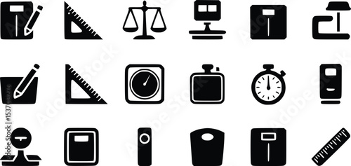 Measuring Tool Icons Weight Scale Symbols Instruments Ruler Thermometer Stopwatch Vectors