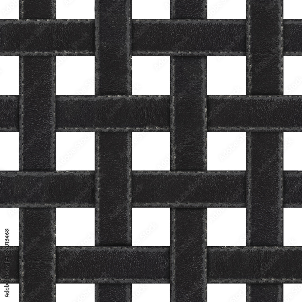 Fototapeta premium Isolated seamless 4k texture of black stitched leather strap weave mesh grid.
