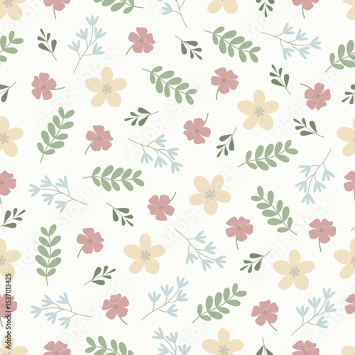 Wallpaper Mural Pastel flowers seamless pattern. Floral vector surface design of Scandinavian flowers and leaves Torontodigital.ca