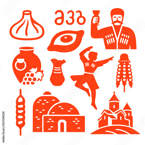 vector isolated red color georgia traditional cultural symbols