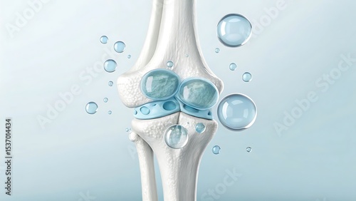 Knee joint health illustration with hyaluronic acid bubbles