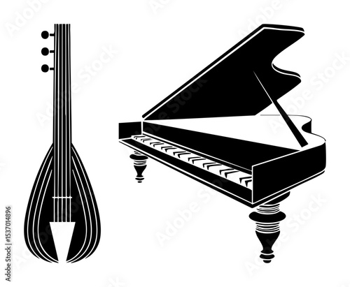 Vector Elegant vector of a piano and oud instrument.