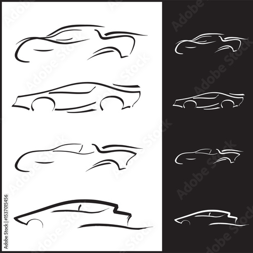 Ensemble Icônes - Voiture Automobile Logos Illustration - Vecteur en Noir et Blanc