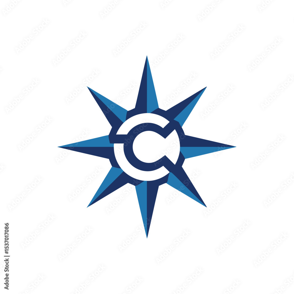 Blue Compass Star with Letter C Logo on White Background Design Blue Compass Star with Letter C Logo on White Background Design