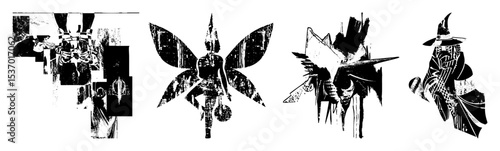 Vector Stylized warrior figures showcase dynamic poses and intricate designs.