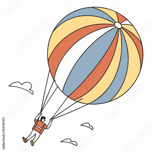 Person paragliding colorful striped parachute adventure fun