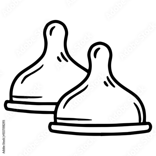 Hand drawn vector illustration of baby bottle nipples, linear style