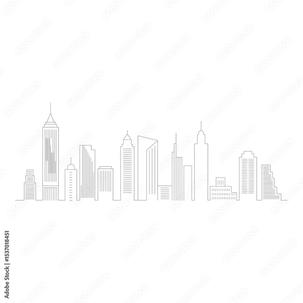 Fototapeta premium Minimalist city skyline isolated on white background illustration