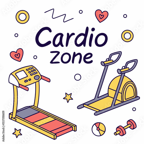 Cardio zone fitness equipment treadmill elliptical dumbbell workout exercise gym