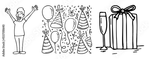 Vector Celebratory with Joyful Person Party Decorations and Gift