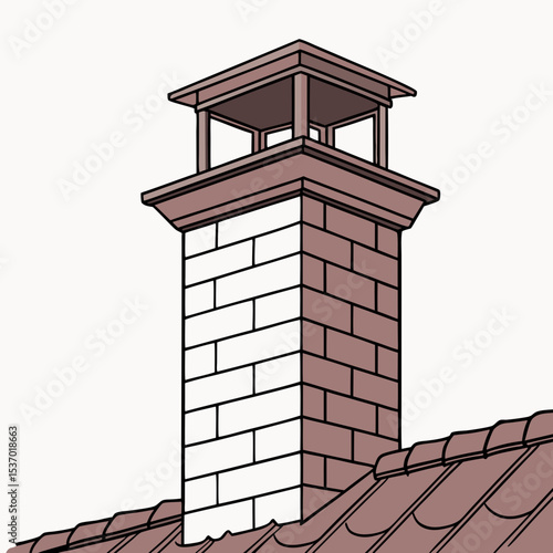 Brick chimney on a roof architectural illustration