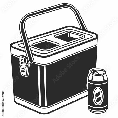 Retro cooler box with soda can picnic summer travel
