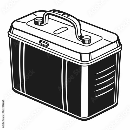 Vintage portable radio retro style black and white illustration