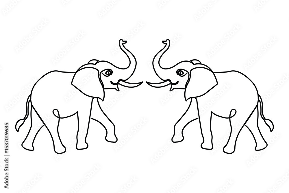 Fototapeta premium Minimalist elephant outline in single line style