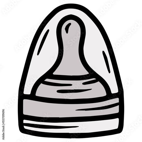 Hand drawn vector illustration of a bottle nipple with cap, grey color