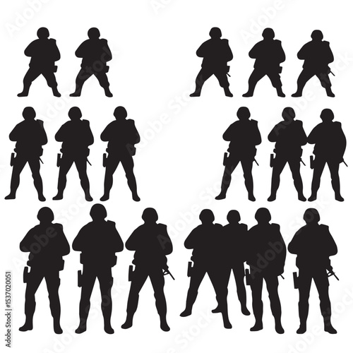 Silhouette collection of soldiers in various poses