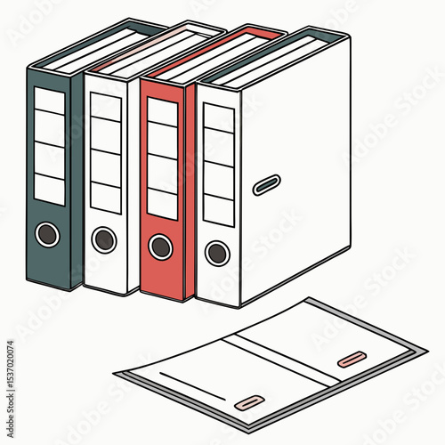 Stack of colorful office binders and a document