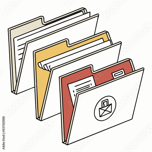 Stacked office folders documents data storage organization system