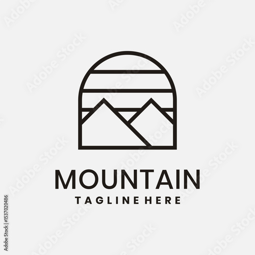 Minimalist mountain logo with horizontal lines and geometric style