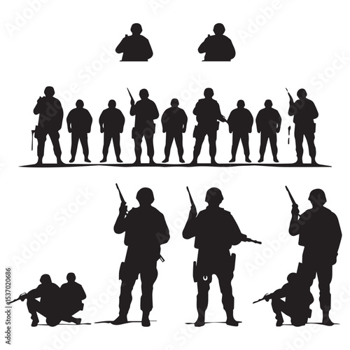 Silhouette collection of soldiers in various poses