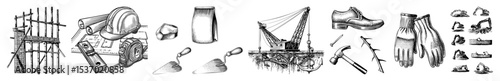 Vector Detailed illustrations showcase nautical elements mechanical components and historical footwear.