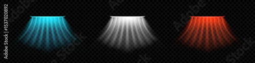 Dynamic set of translucent airflow elements on dark grid backdrop. Wavelike red, blue and white light effects. Hot, cold and scented directional air jets. Ideal for modern climate control visuals.